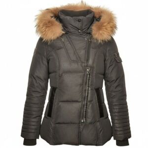 DIAMOND TRAIL Black Puffer Jacket with Fur Hood Women's‎ Size S/P Down Blend